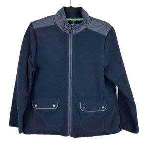 Talbots Full Zip Collared Navy Quilted Fleece Jacket Large Petite Navy